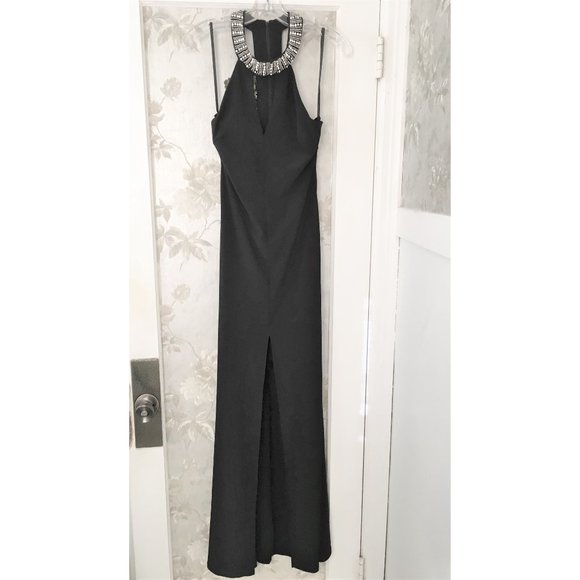 B.Darlin Long Black Evening Dress With Rhinestone Collar,Size 7/8 - Picture 2 of 6